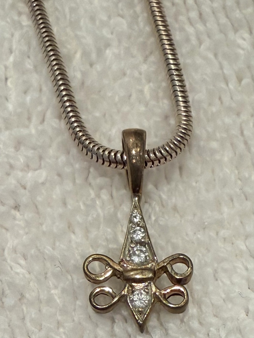 Mignon Faget Silver Fleur de Lis Necklace with Diamonds